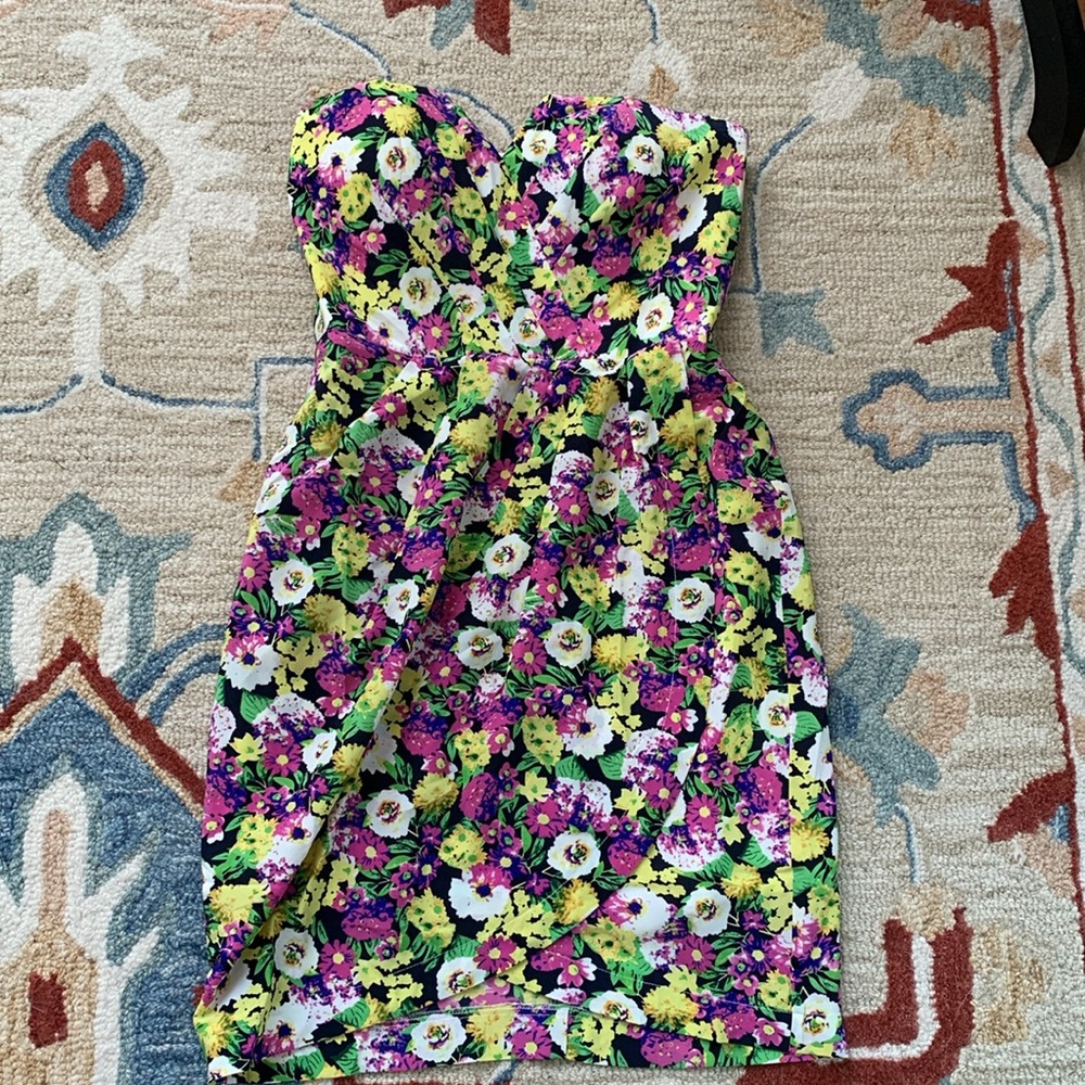 YUMI KIM NWT New silk Strapless floral mini dress purple green white yellow XS 0 - Picture 8 of 8
